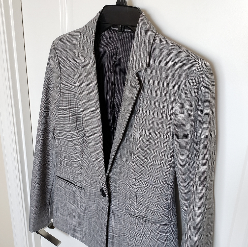 Express Gray Mini-Check Plaid One-Button Blazer - Picture 5 of 10